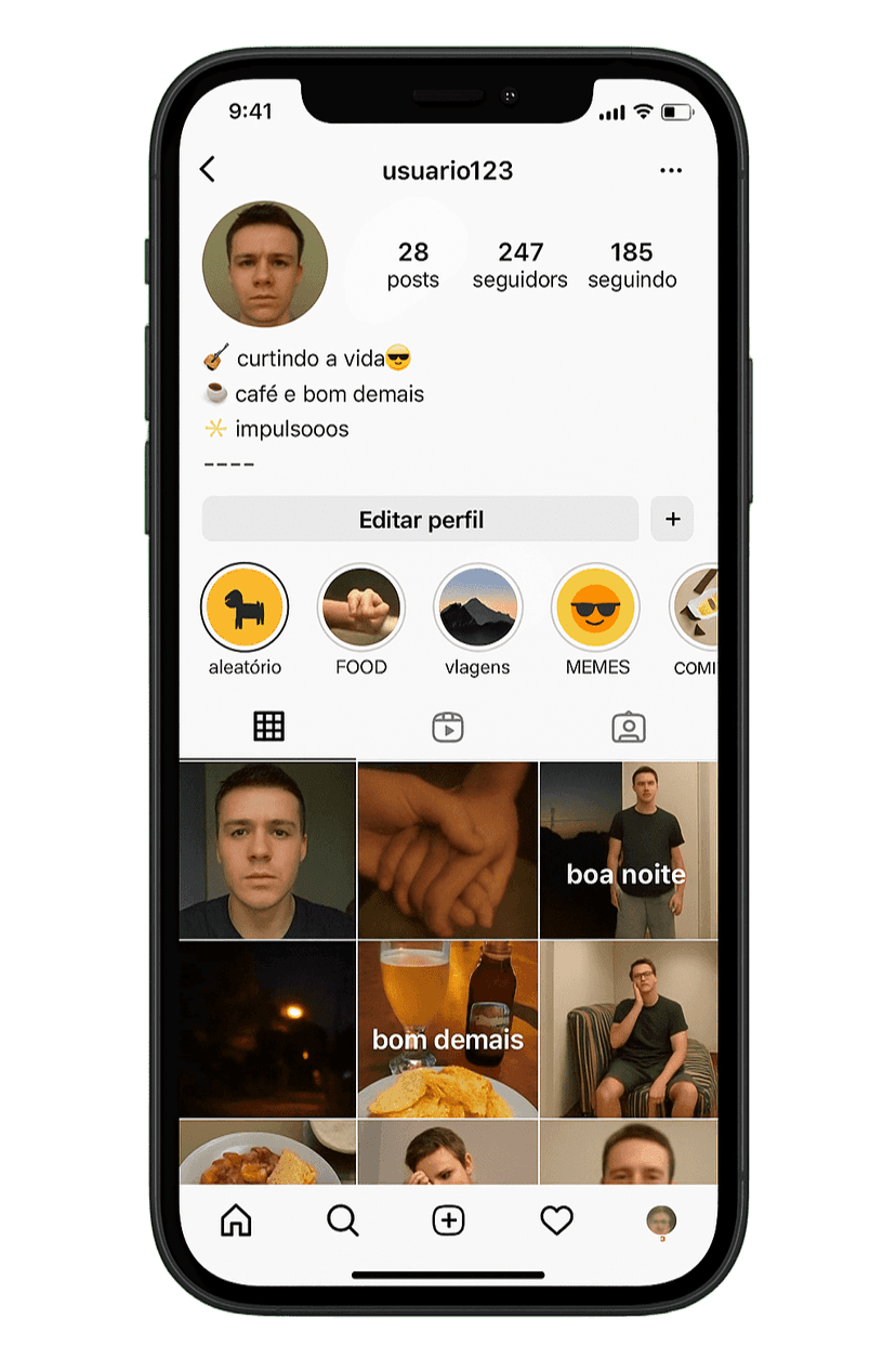 Perfil de Instagram antes da transformação